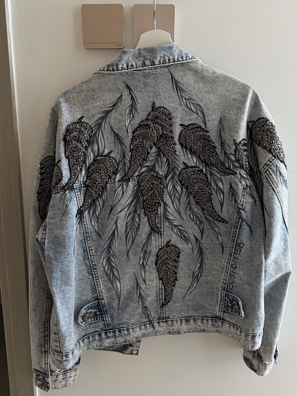Light Wash Embroidered Feather Denim Jacket